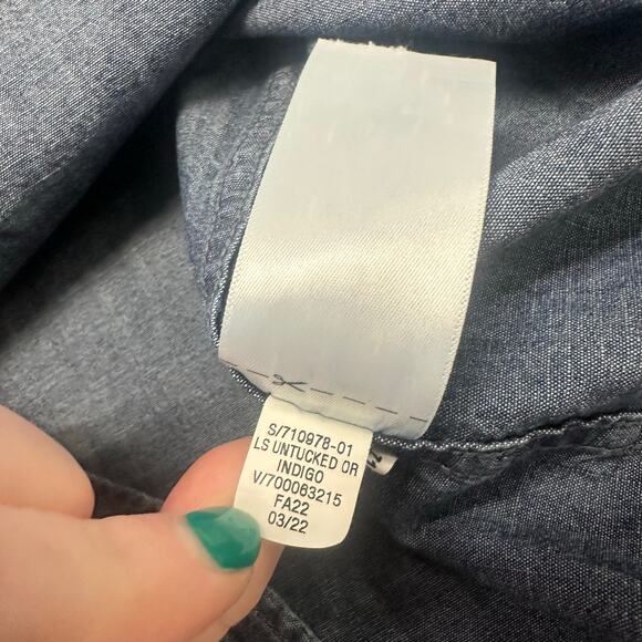 Banana Republic Dark Wash Blue Mens L Untucked Fit Button Down Chambray Shirt - Picture 7 of 12